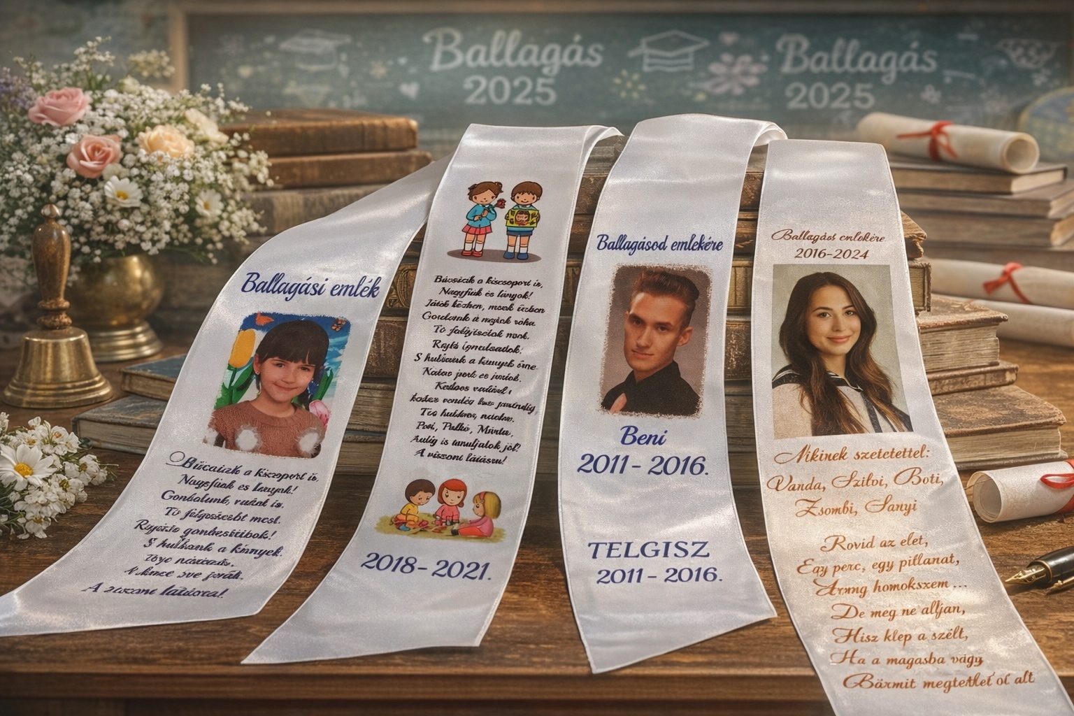 Ballagási szalag egyedi fotóval és verssel 2025
